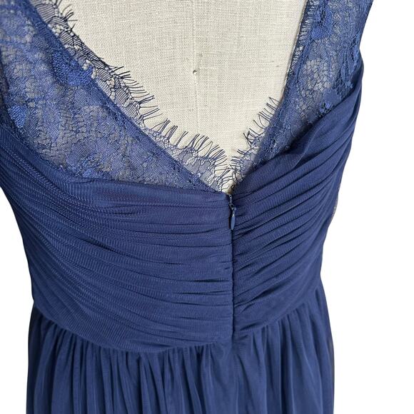 HITHERTO BHLDN Navy Blue Tulle Lace Trim Maxi Dress Women's Size 12 Bridesmaid - Picture 6 of 11